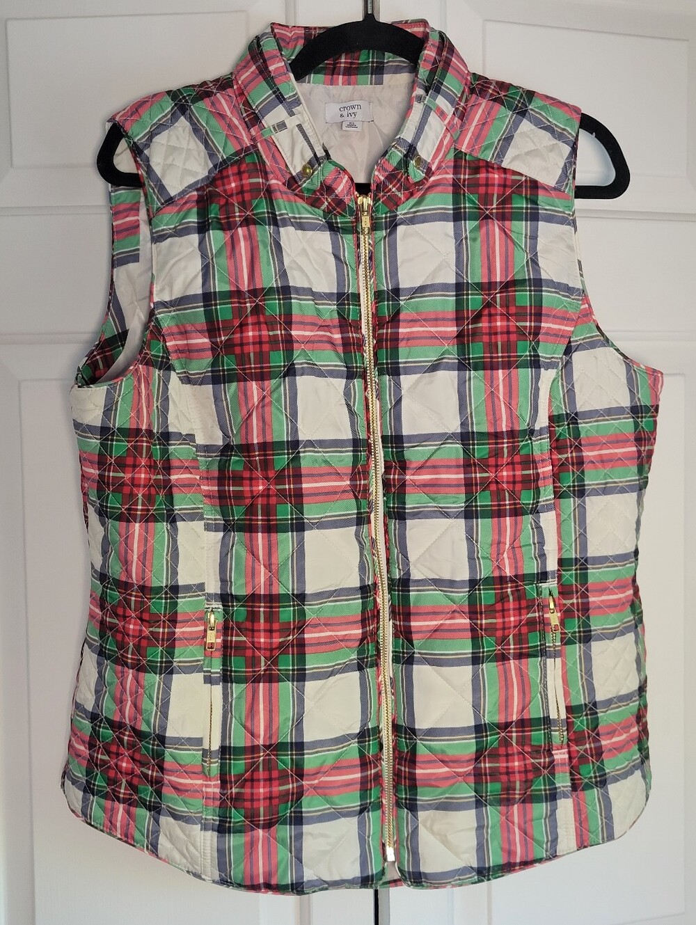 crown & ivy Plaid Quilted Vest XL